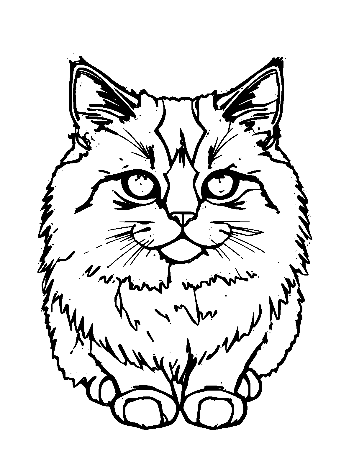 Line-art coloring page of Ragdoll Cat, medium outlines, centered