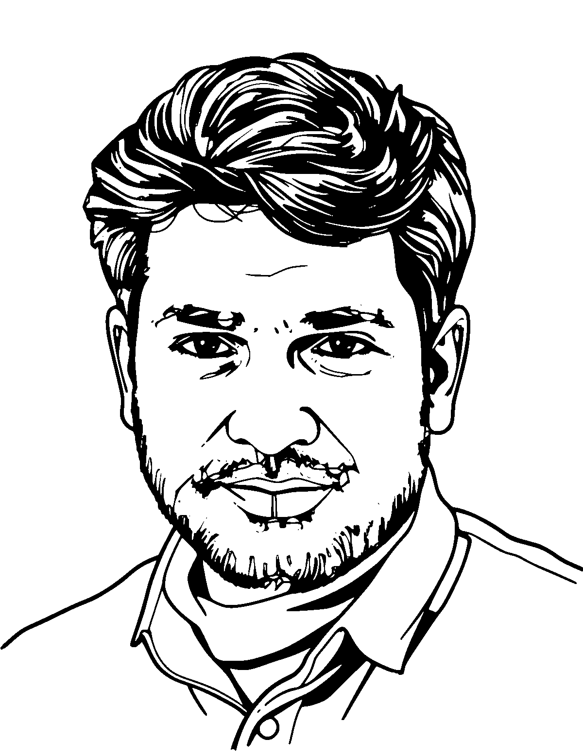 Line-art coloring page of Rakesh Sharma, medium outlines, centered