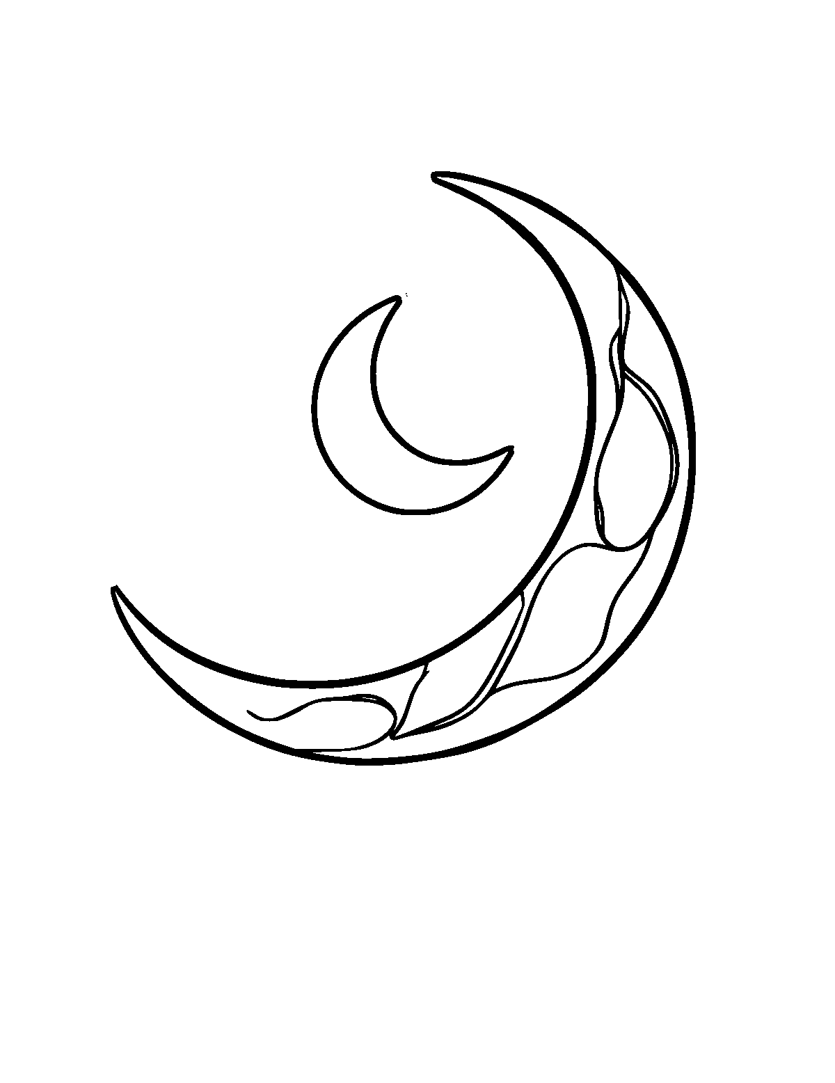 Line-art coloring page of Ramadan Crescent Moon, medium outlines, centered