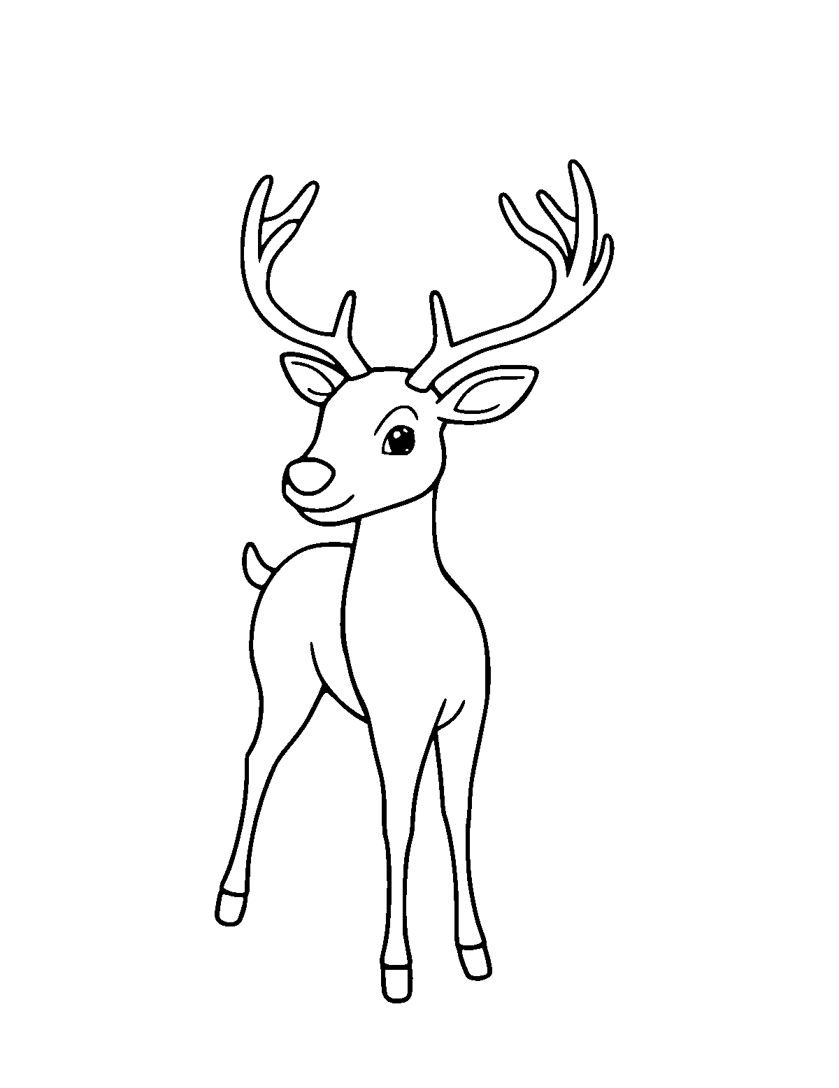 Line-art coloring page of Reindeer, medium outlines, centered