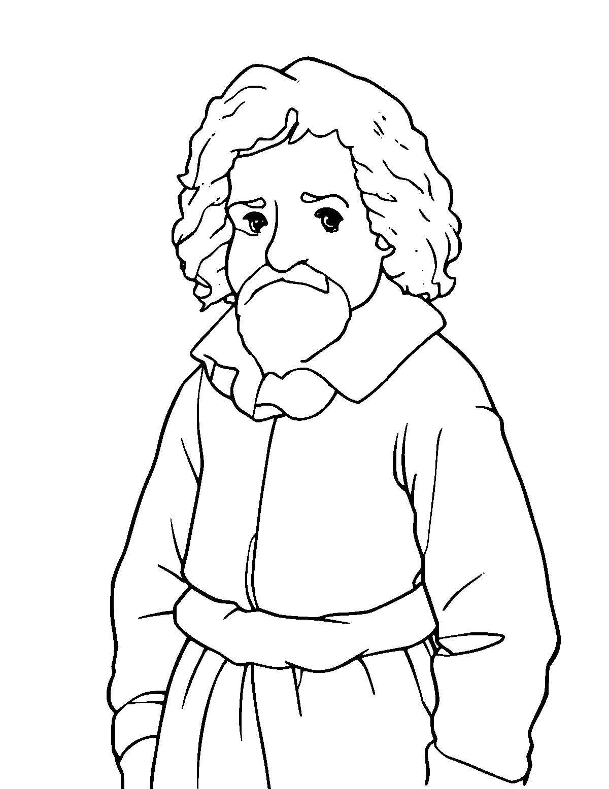 Line-art coloring page of Rembrandt, medium outlines, centered
