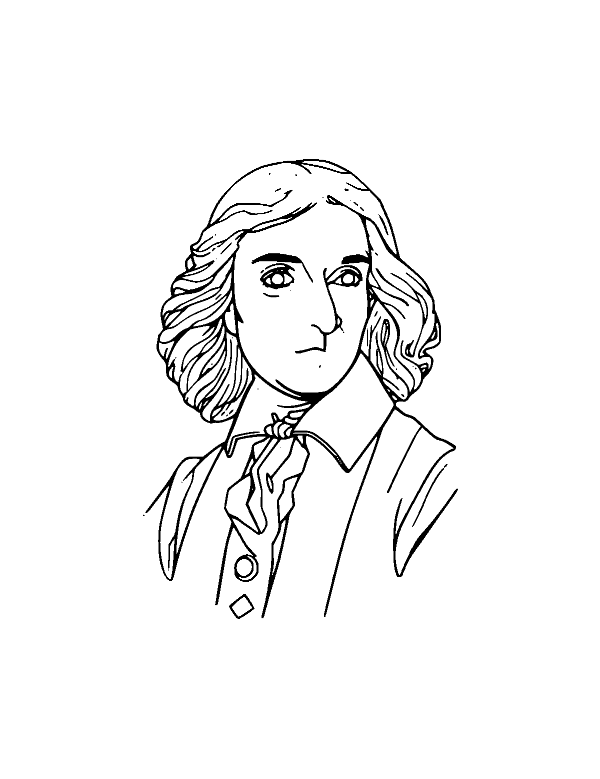 Line-art coloring page of Rene Descartes, medium outlines, centered