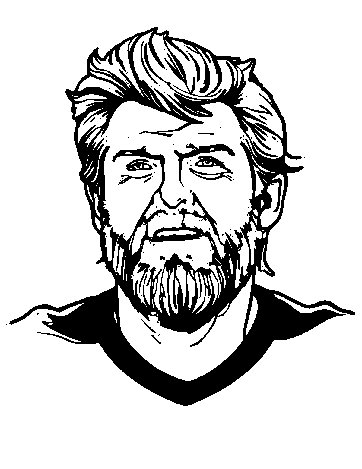 Line-art coloring page of Richie McCaw, thick outlines, centered