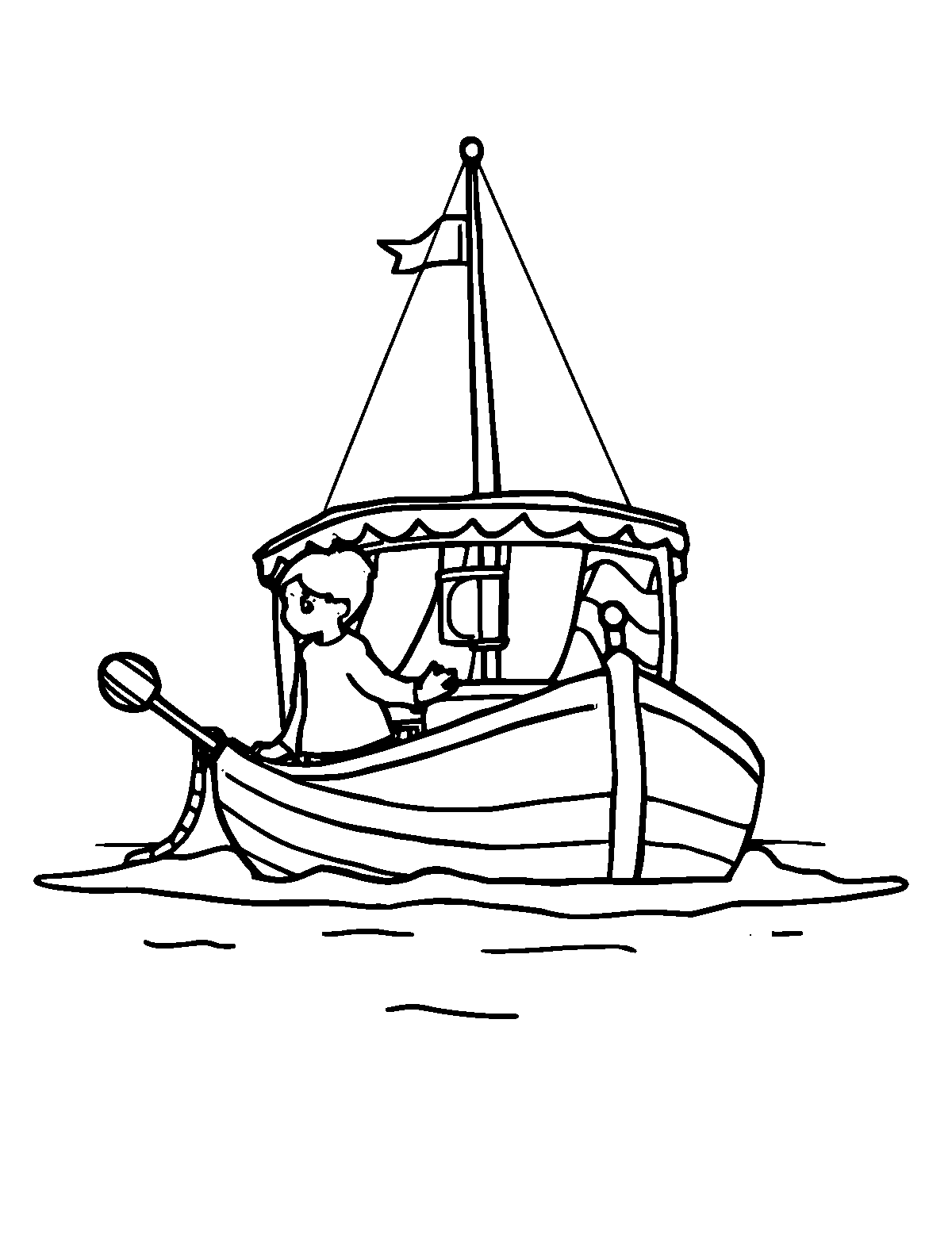 Line-art coloring page of River Boat, medium outlines, centered