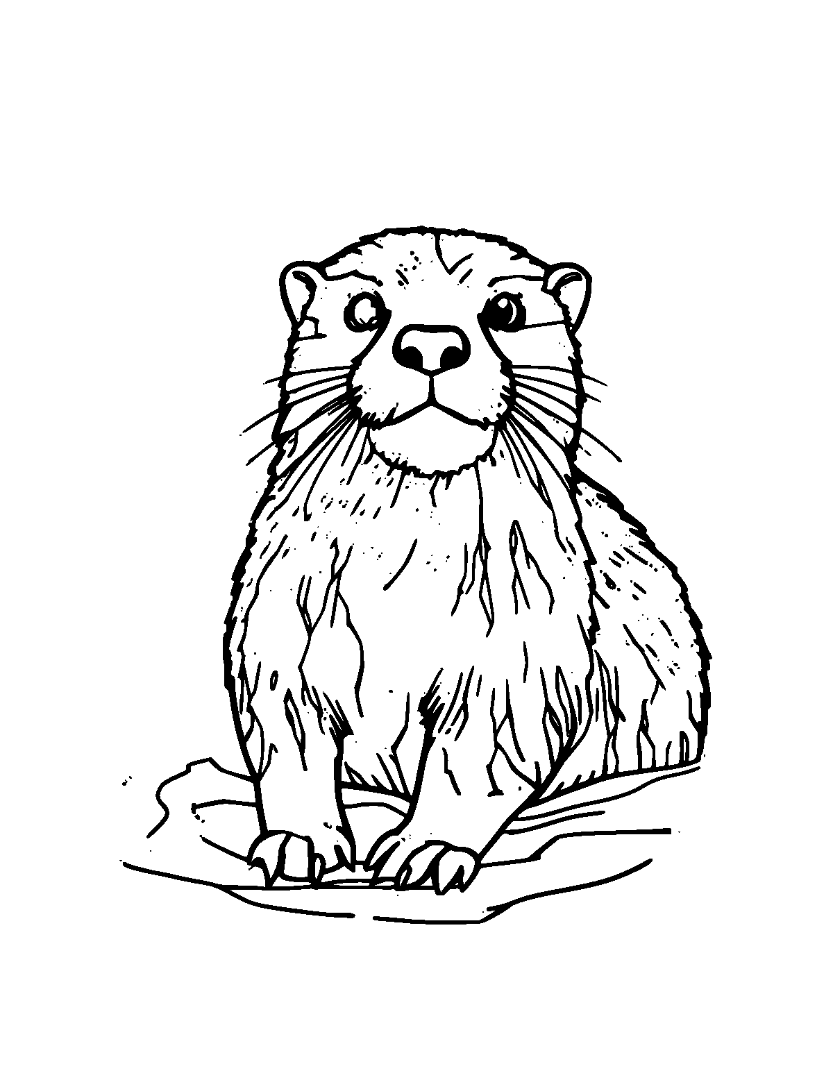 Line-art coloring page of River Otter, medium outlines, centered