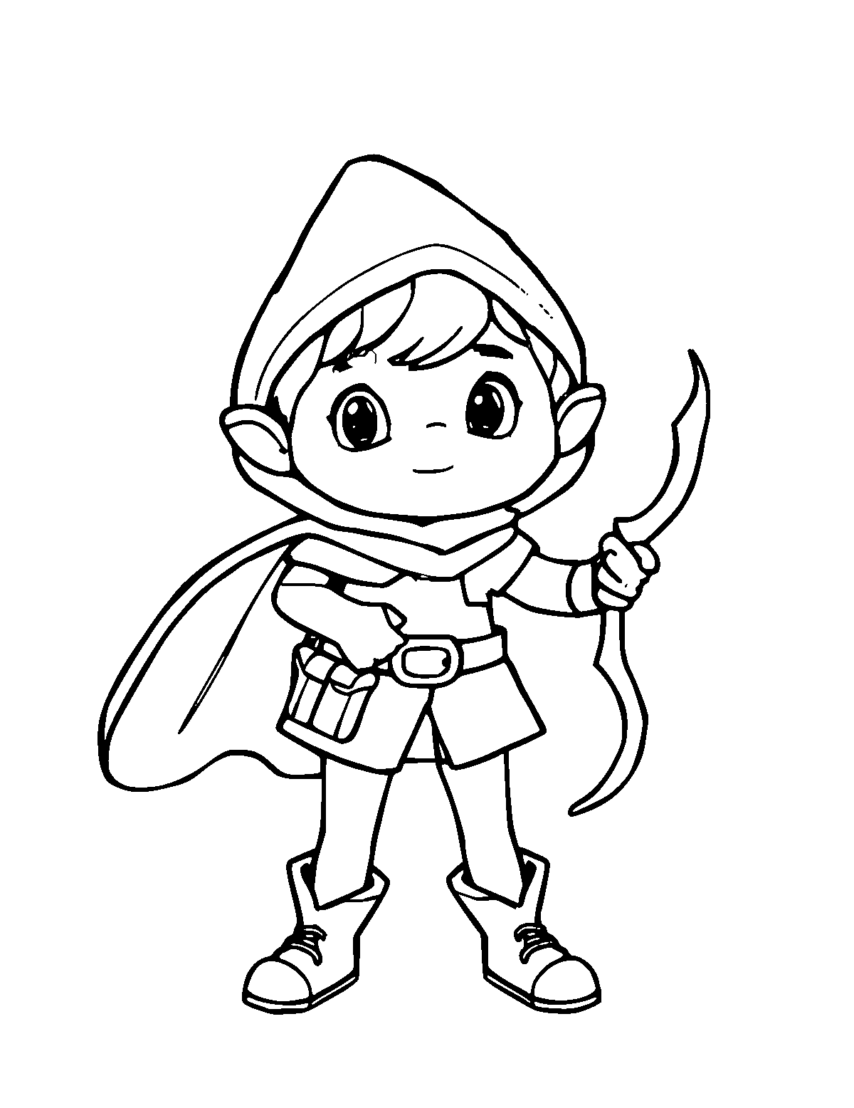 Line-art coloring page of Robin Hood, medium outlines, centered