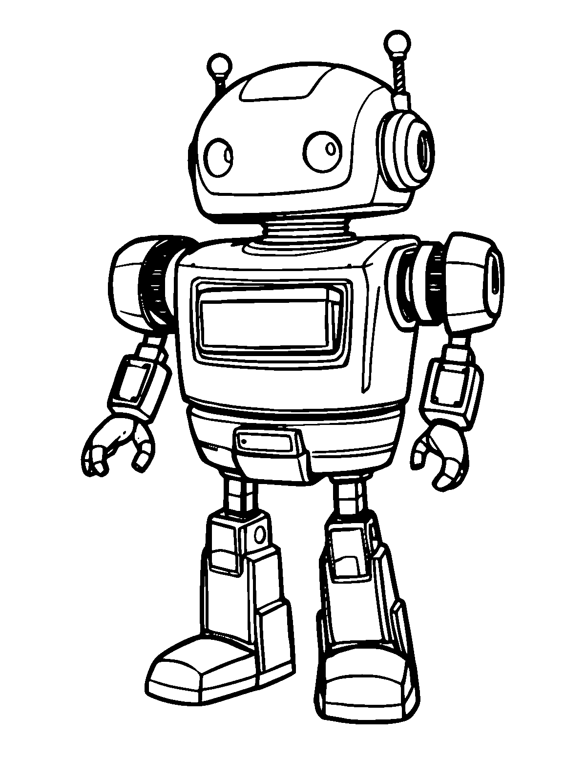 Line-art coloring page of Robot, medium outlines, centered
