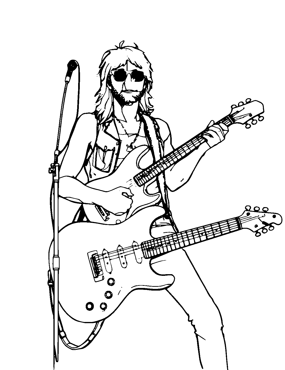 Line-art coloring page of Rock Musician, medium outlines, centered