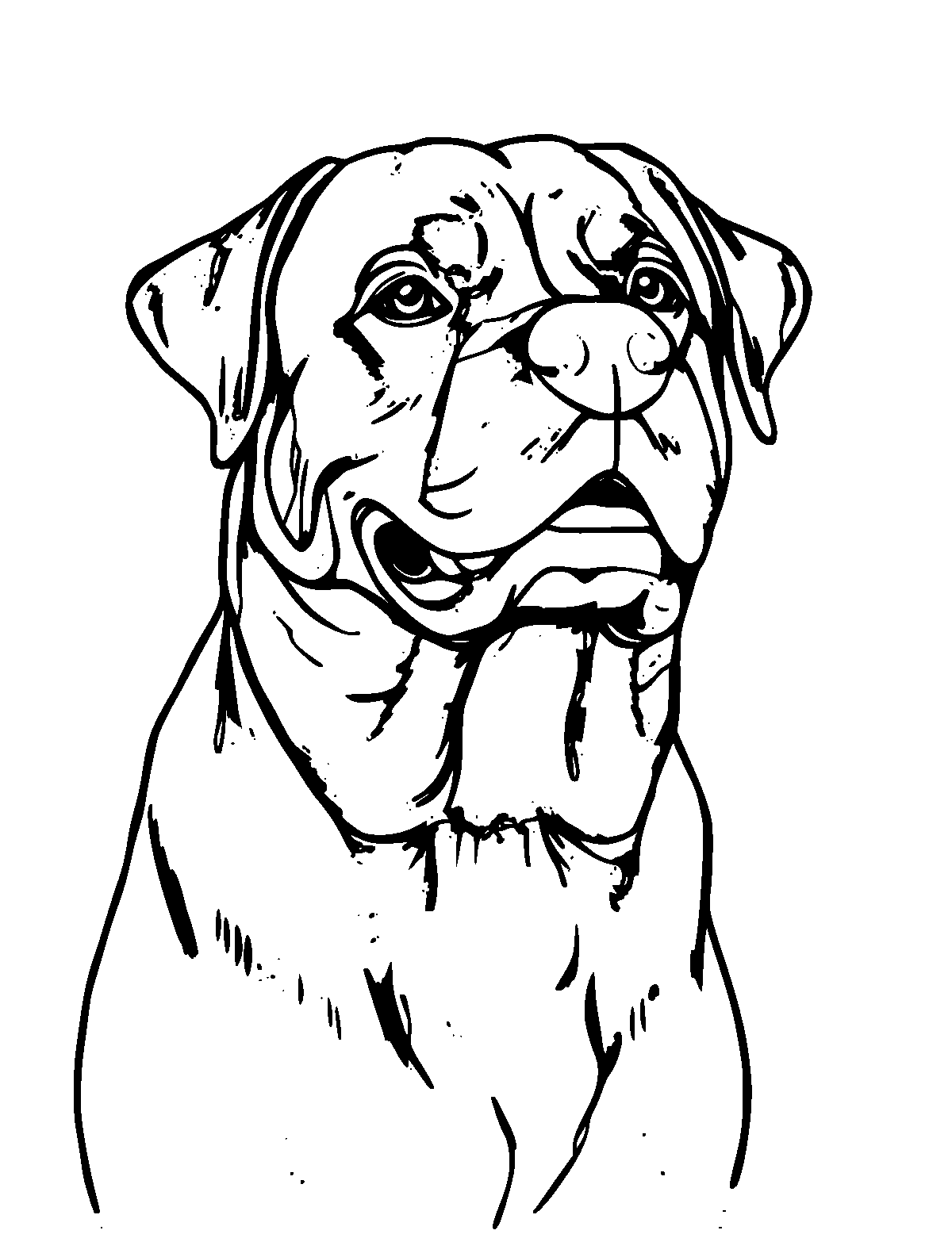 Line-art coloring page of Rottweiler, thick outlines, centered