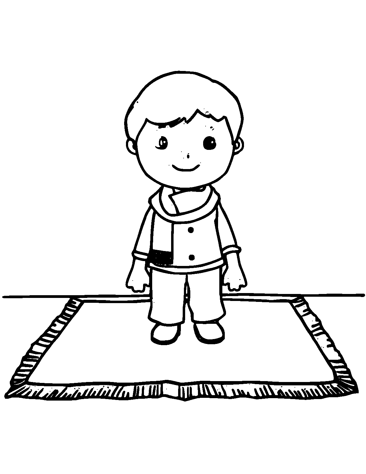 Line-art coloring page of Rug, thick outlines, centered