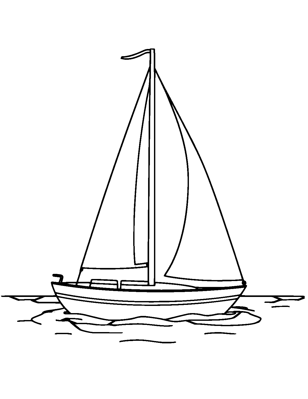 Line-art coloring page of Sailboat, medium outlines, centered