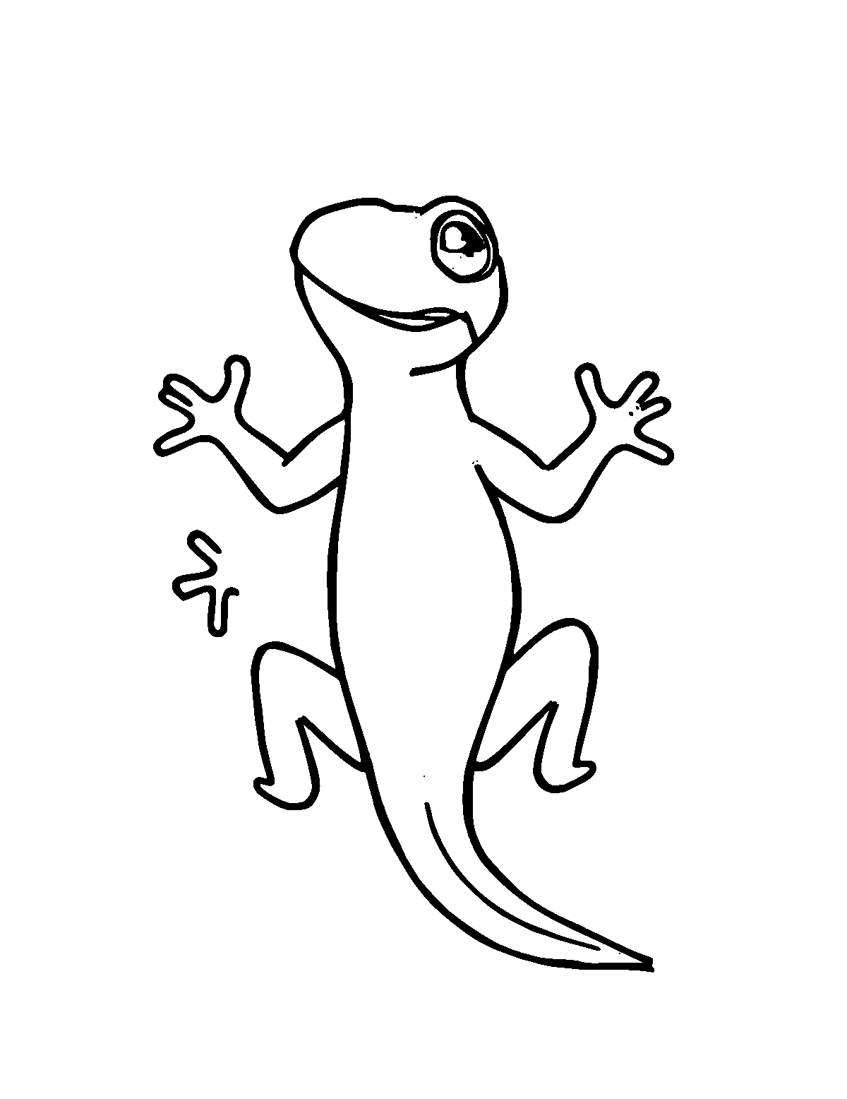 Line-art coloring page of Salamander Fire Lizard, thick outlines, centered