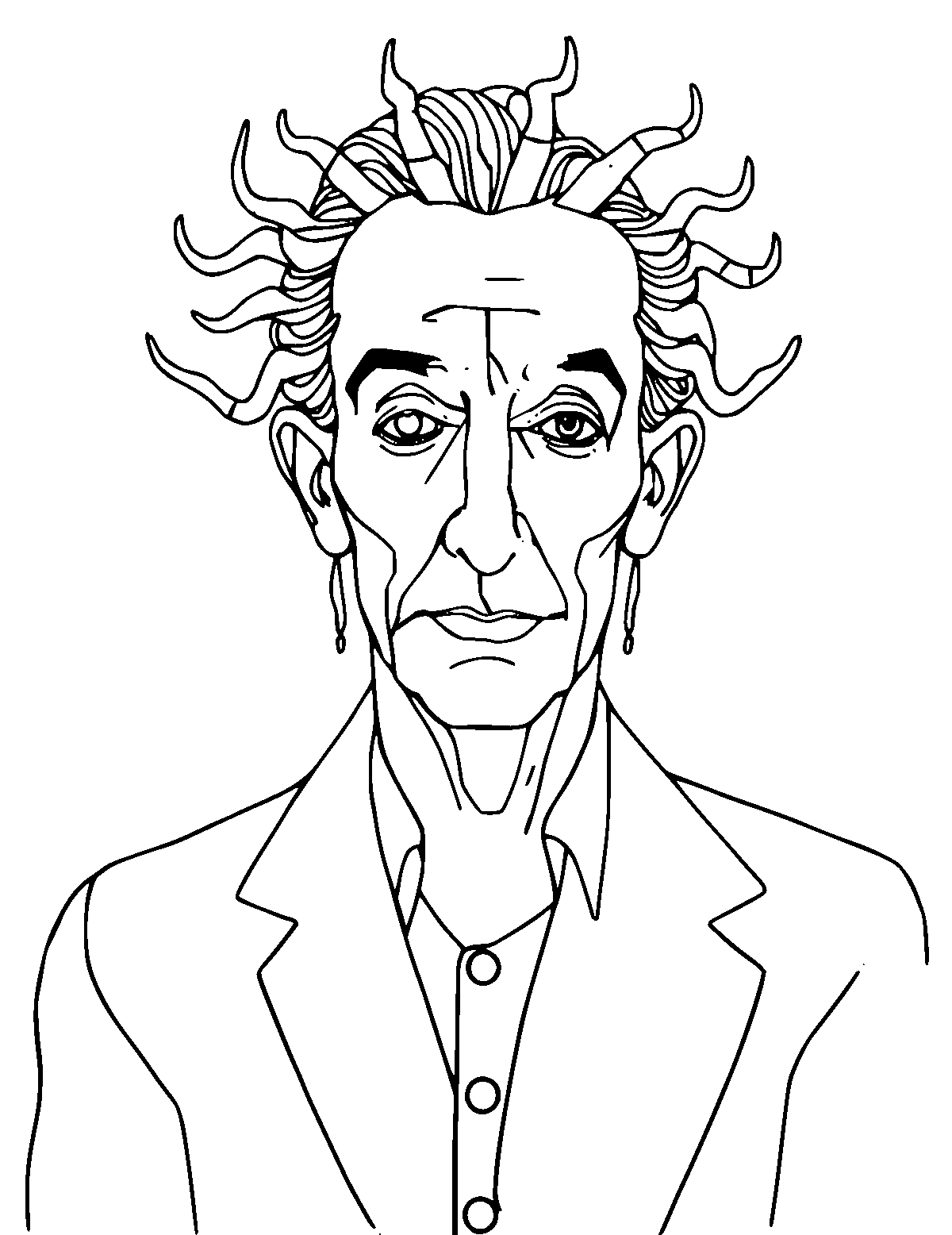 Line-art coloring page of Salvador Dali, medium outlines, centered
