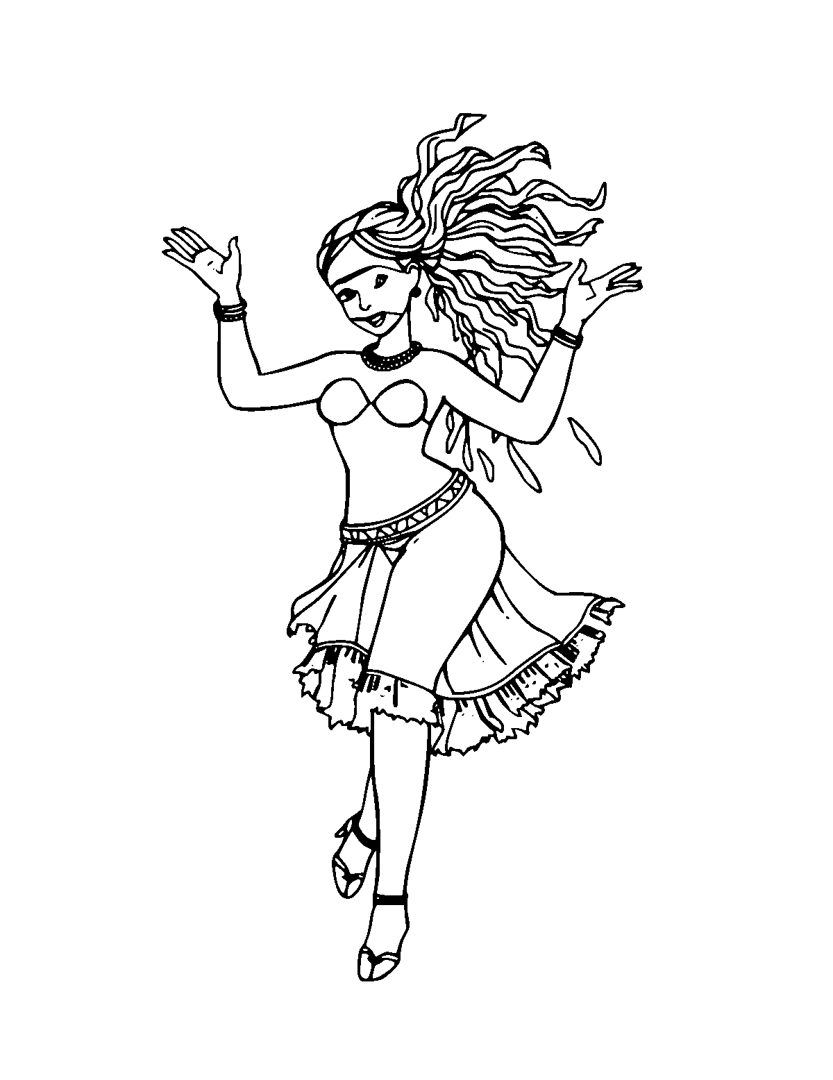 Line-art coloring page of Samba Dance, medium outlines, centered