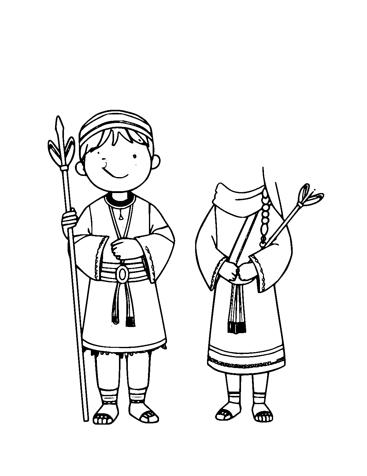 Line-art coloring page of Sami Traditional Gakti, medium outlines, centered