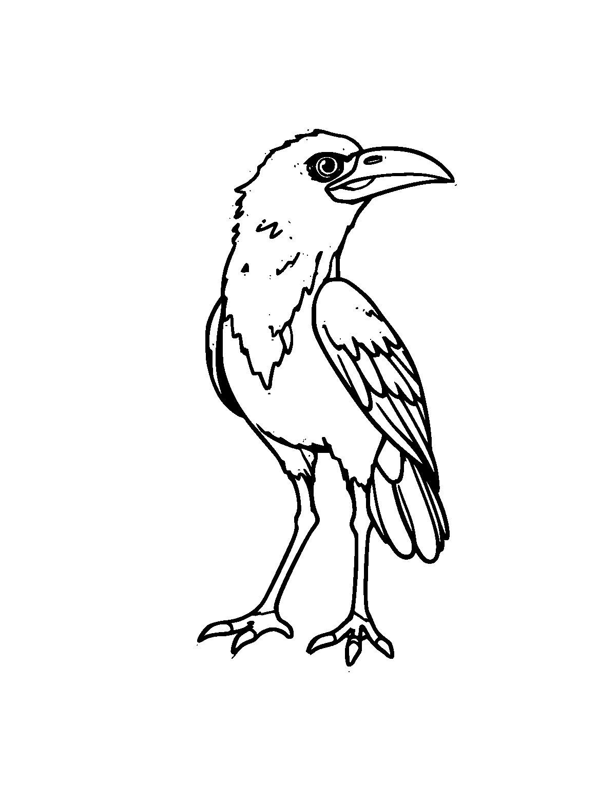 Line-art coloring page of Samjoko the Three-Legged Crow, medium outlines, centered