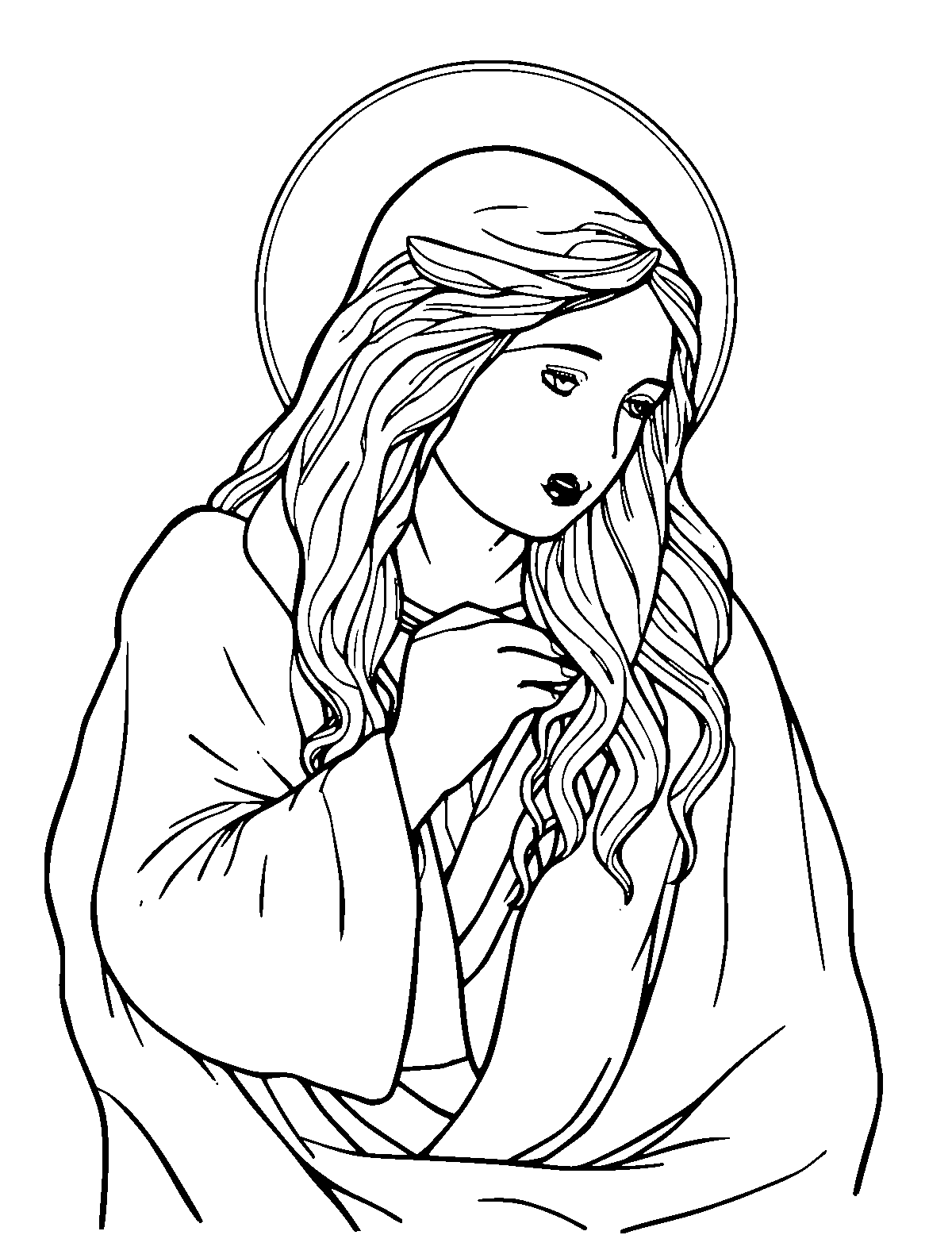 Line-art coloring page of Sandro Botticelli, medium outlines, centered