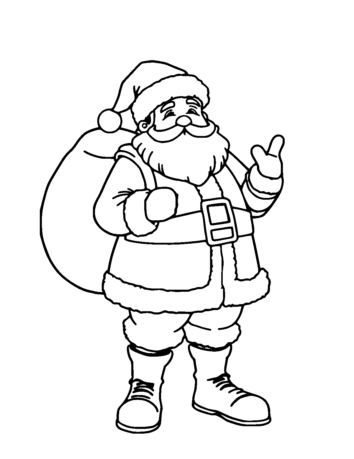 Line-art coloring page of Santa, medium outlines, centered