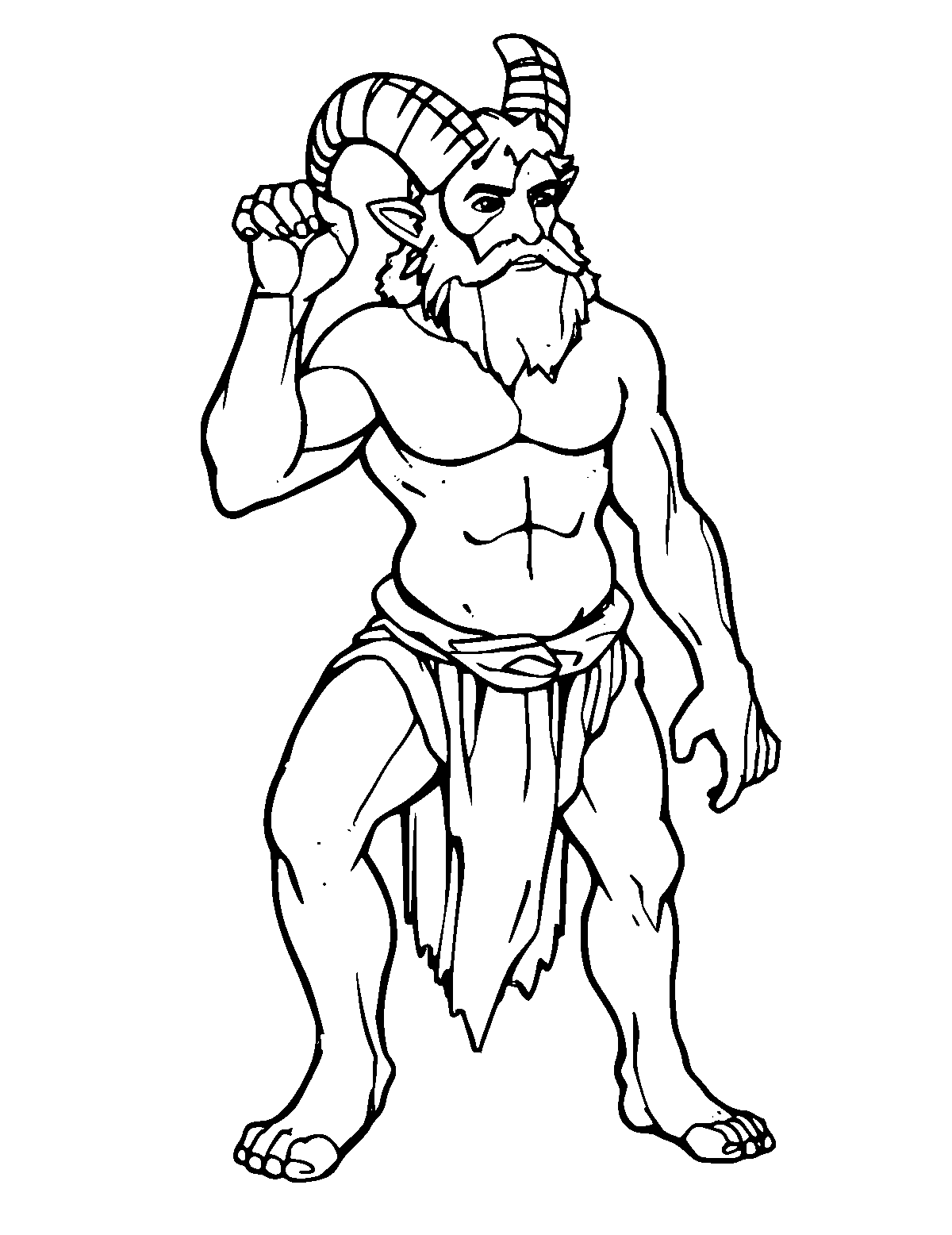 Line-art coloring page of Satyr, medium outlines, centered
