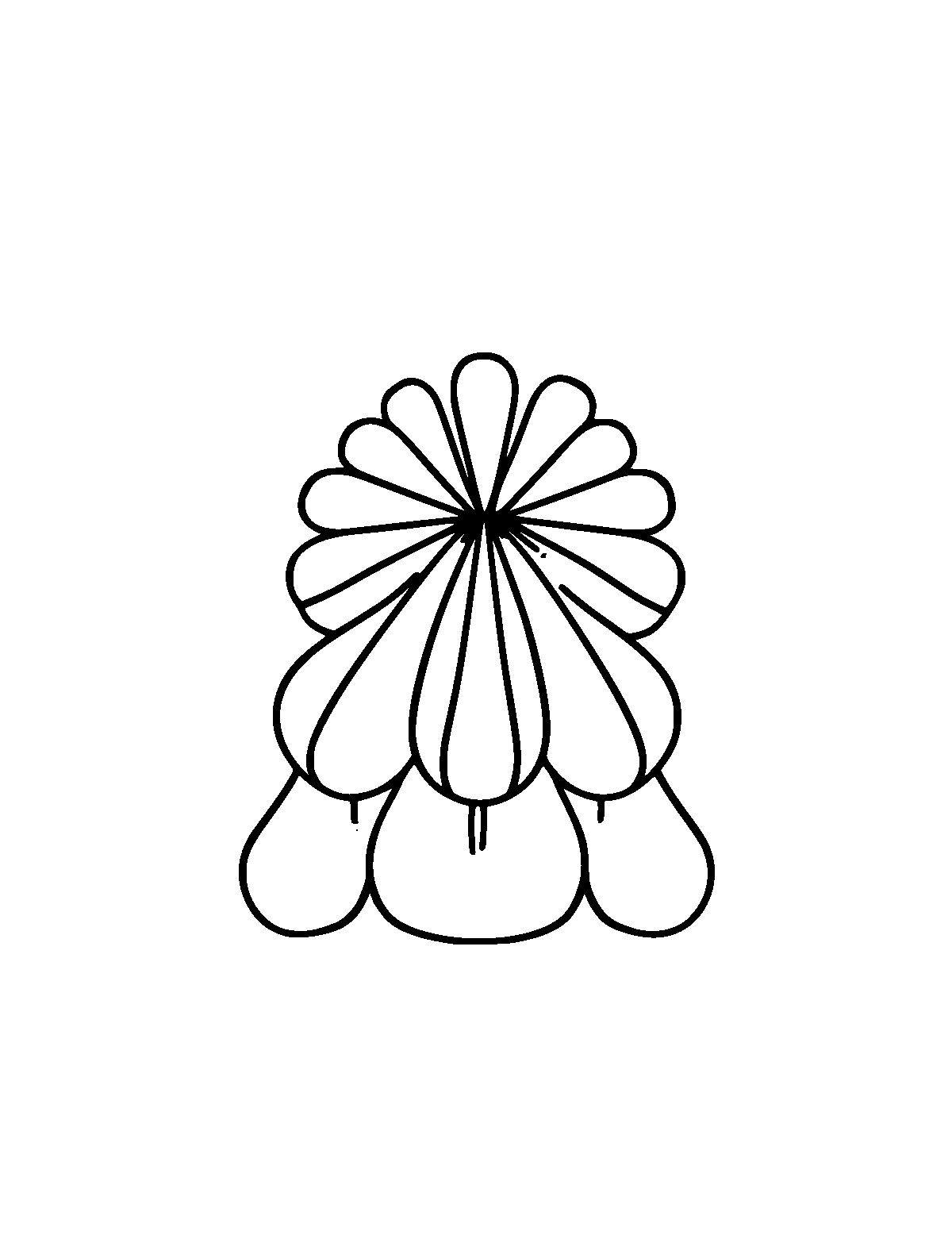 Line-art coloring page of Scallop, thick outlines, centered