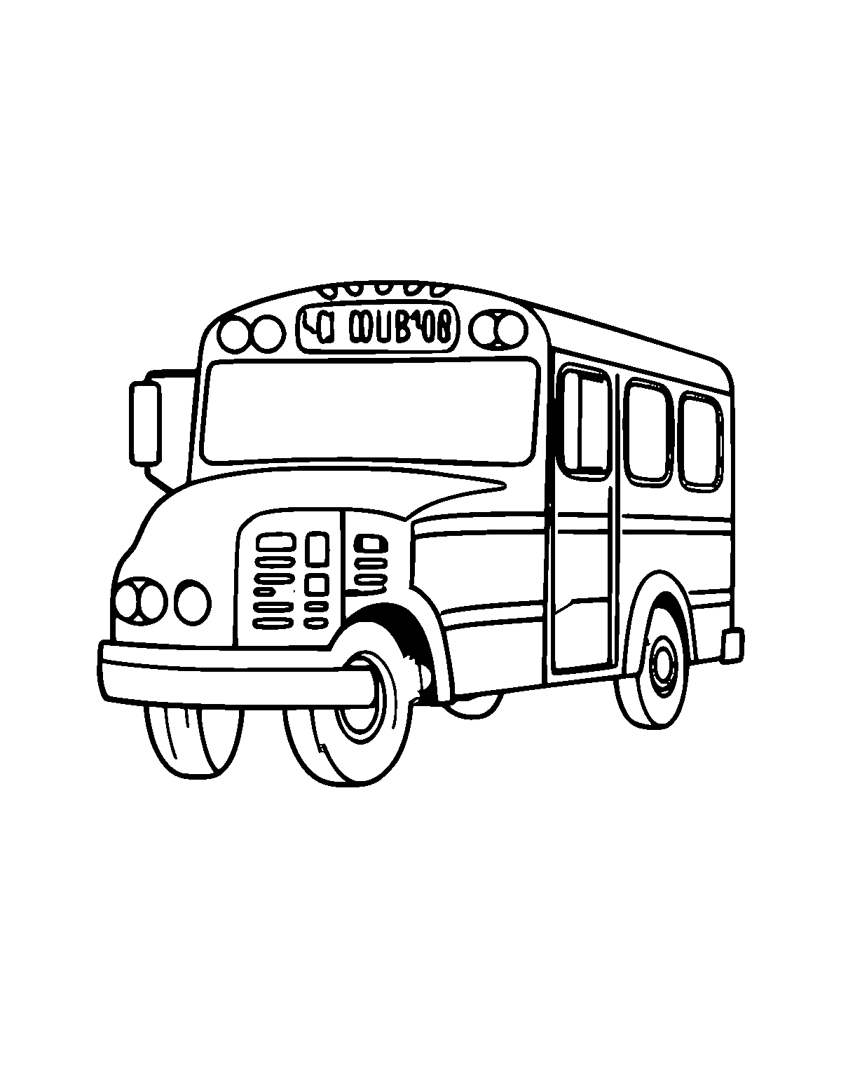 Line-art coloring page of School Bus, medium outlines, centered