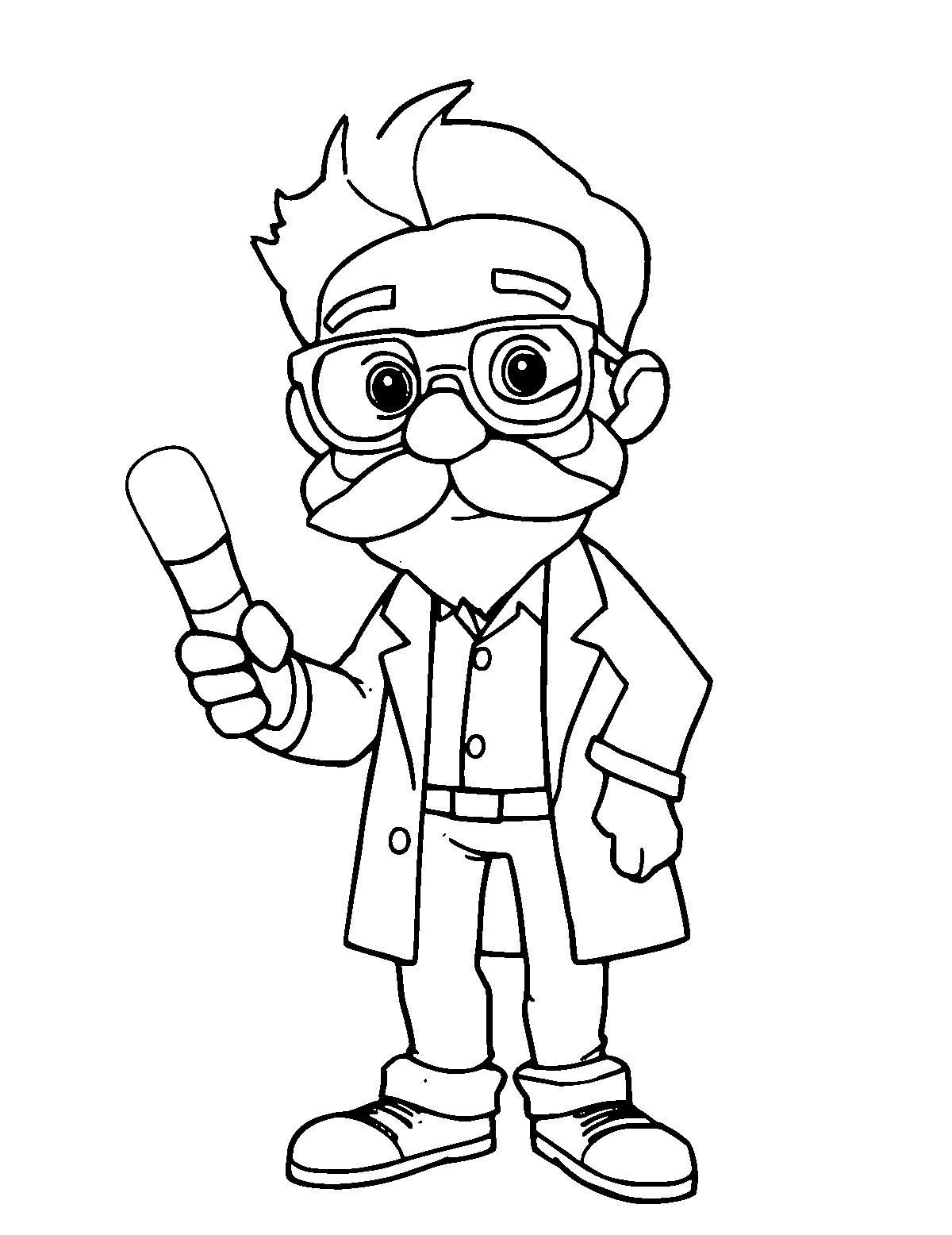 Line-art coloring page of Scientist, medium outlines, centered