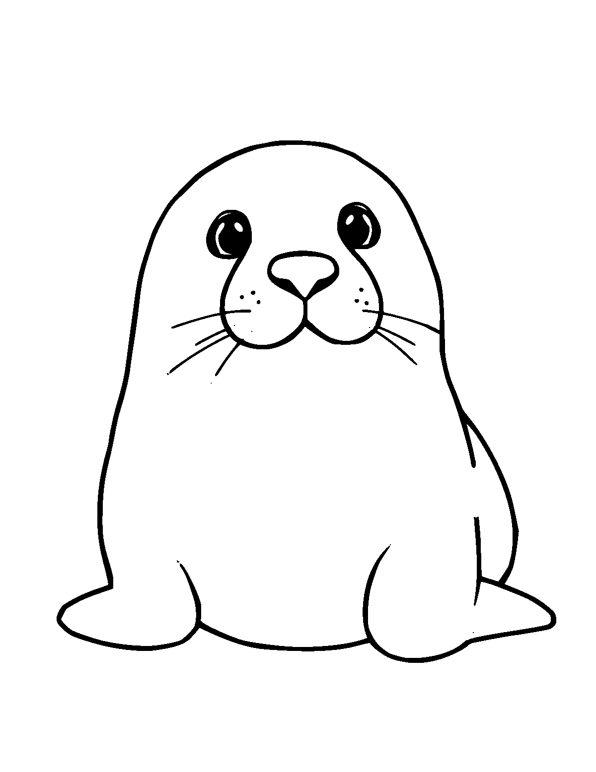 Line-art coloring page of Seal, thick outlines, centered