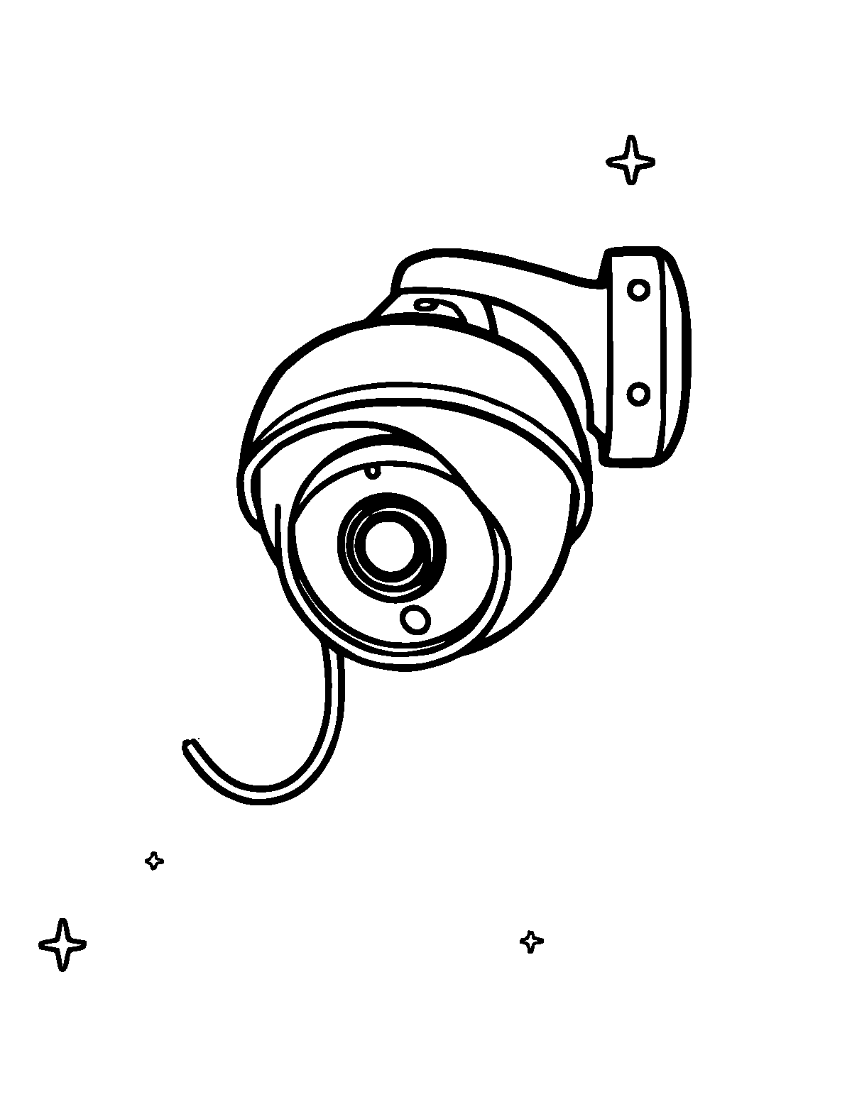 Line-art coloring page of Security Camera, thick outlines, centered