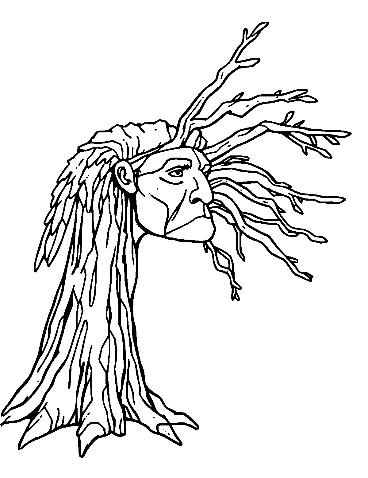 Line-art coloring page of Sequoyah, medium outlines, centered