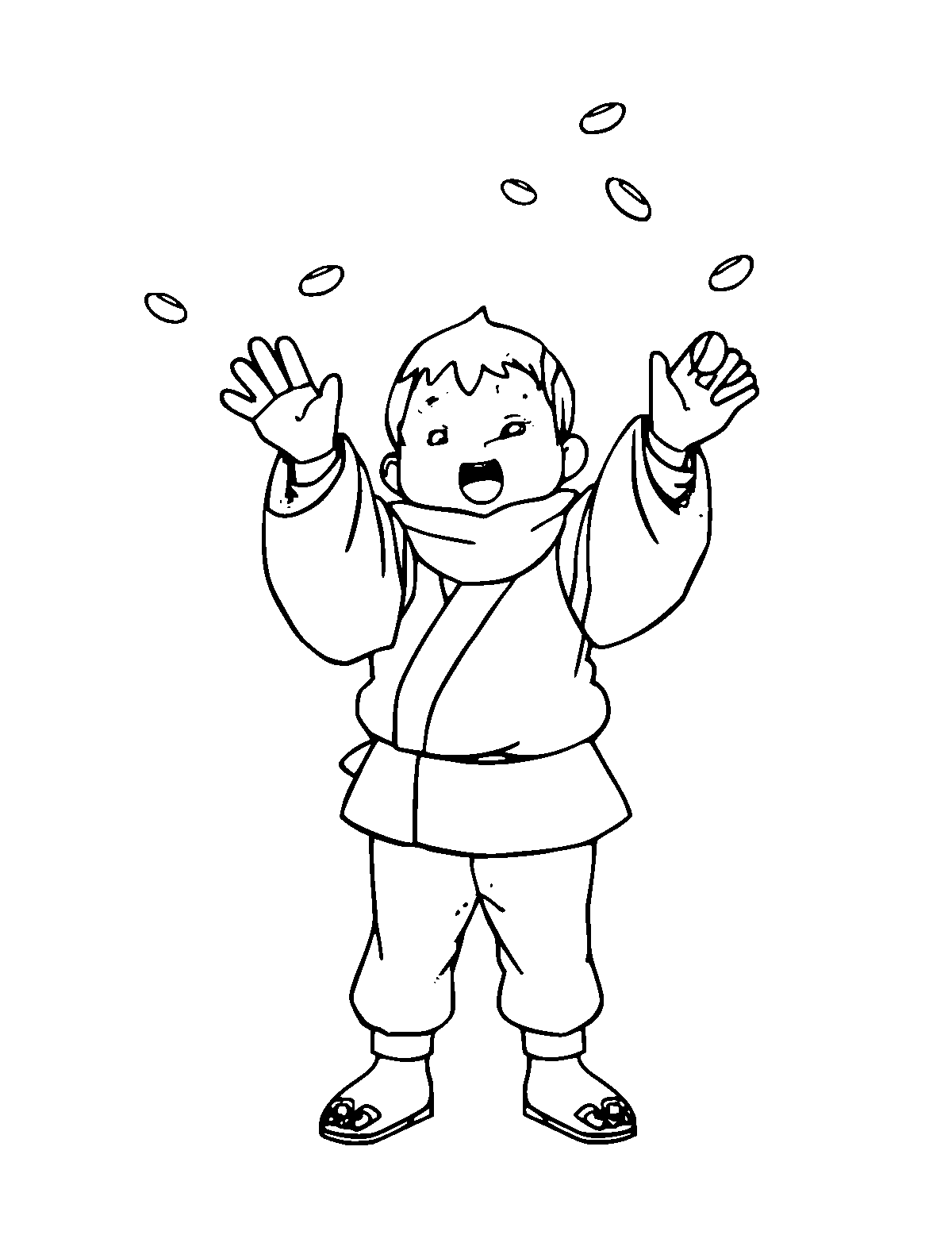Line-art coloring page of Setsubun Bean-Throwing Festival, medium outlines, centered
