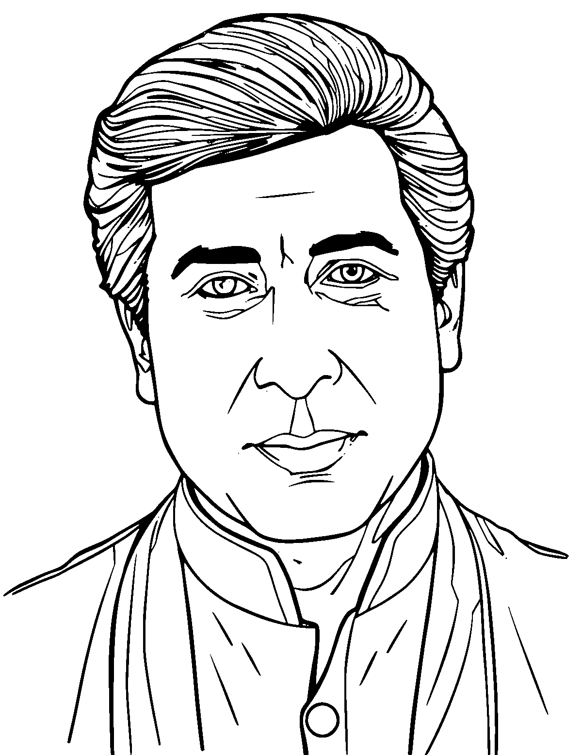 Line-art coloring page of Shah Rukh Khan, medium outlines, centered