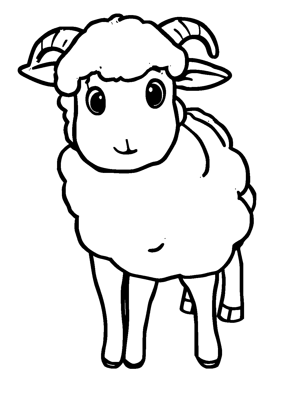 Line-art coloring page of Sheep, thick outlines, centered
