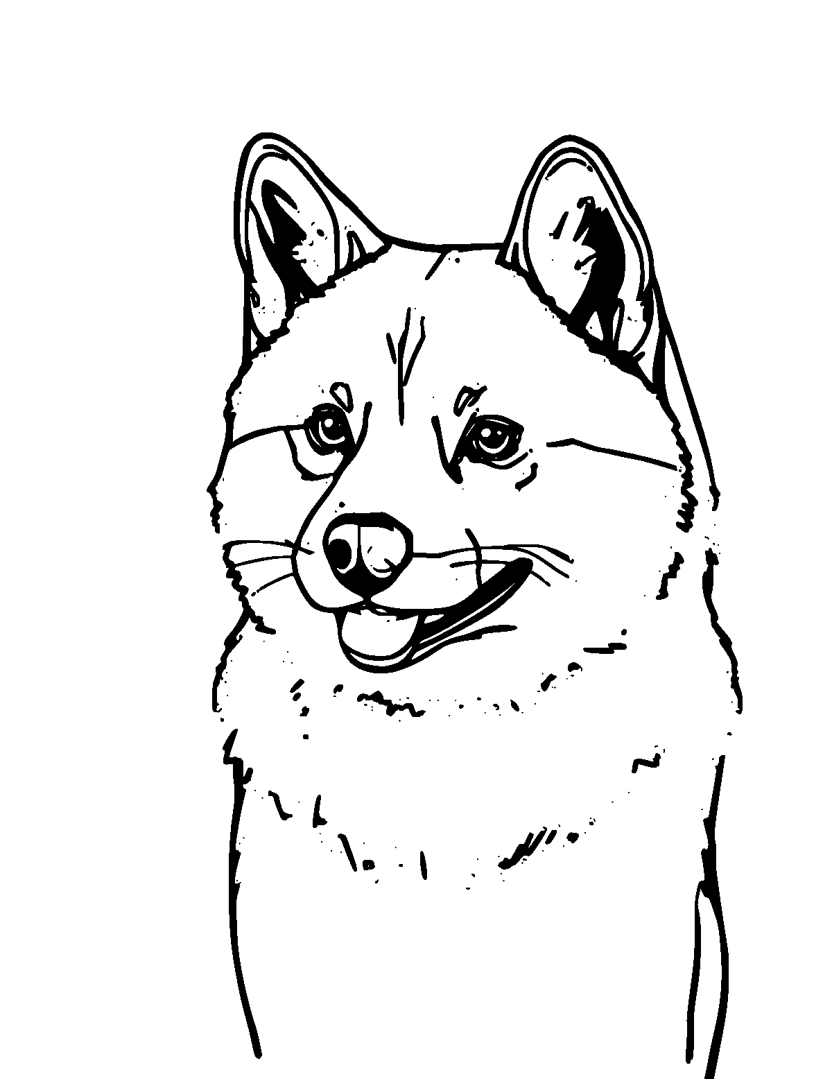 Line-art coloring page of Shiba Inu, medium outlines, centered