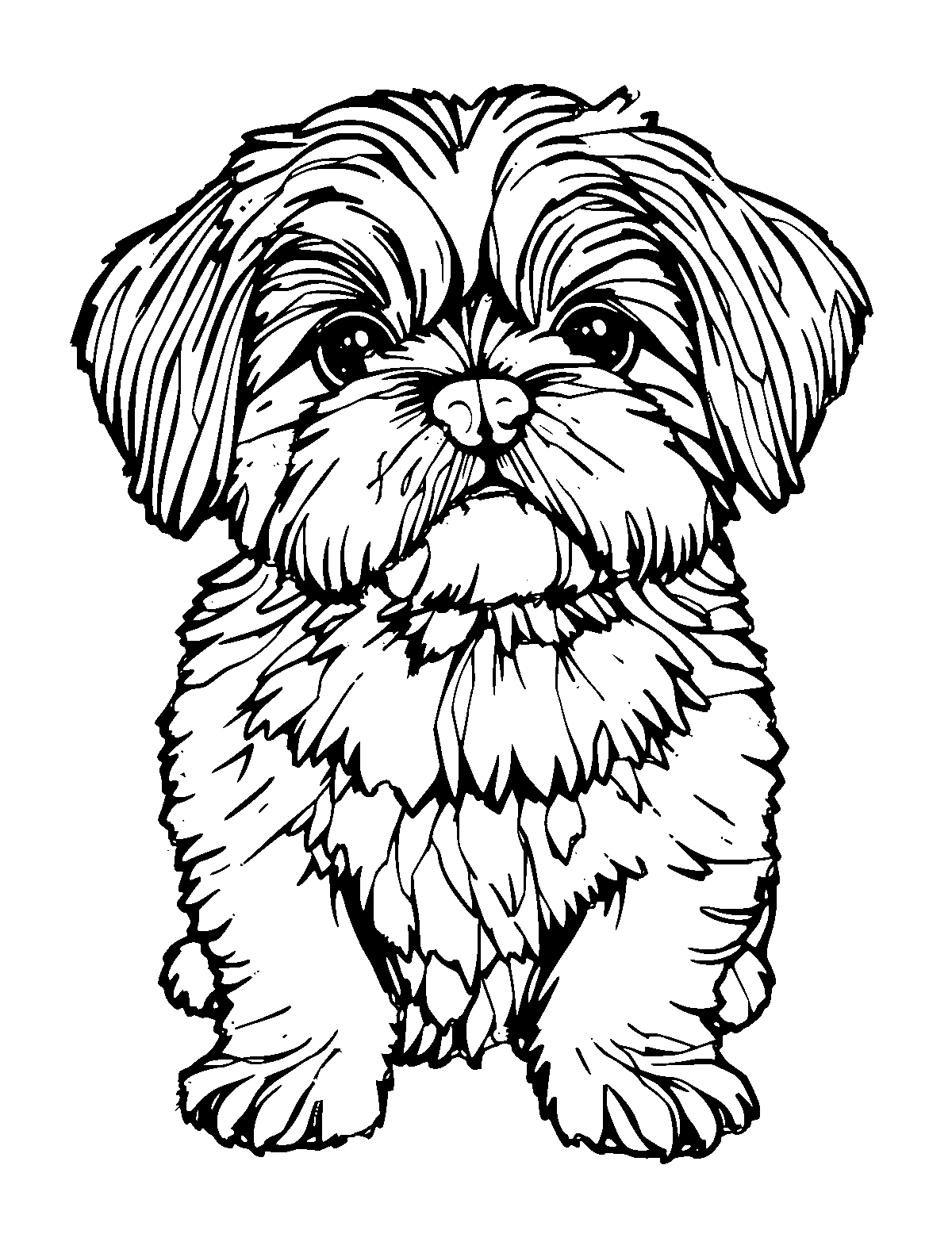 Line-art coloring page of Shih Tzu, medium outlines, centered
