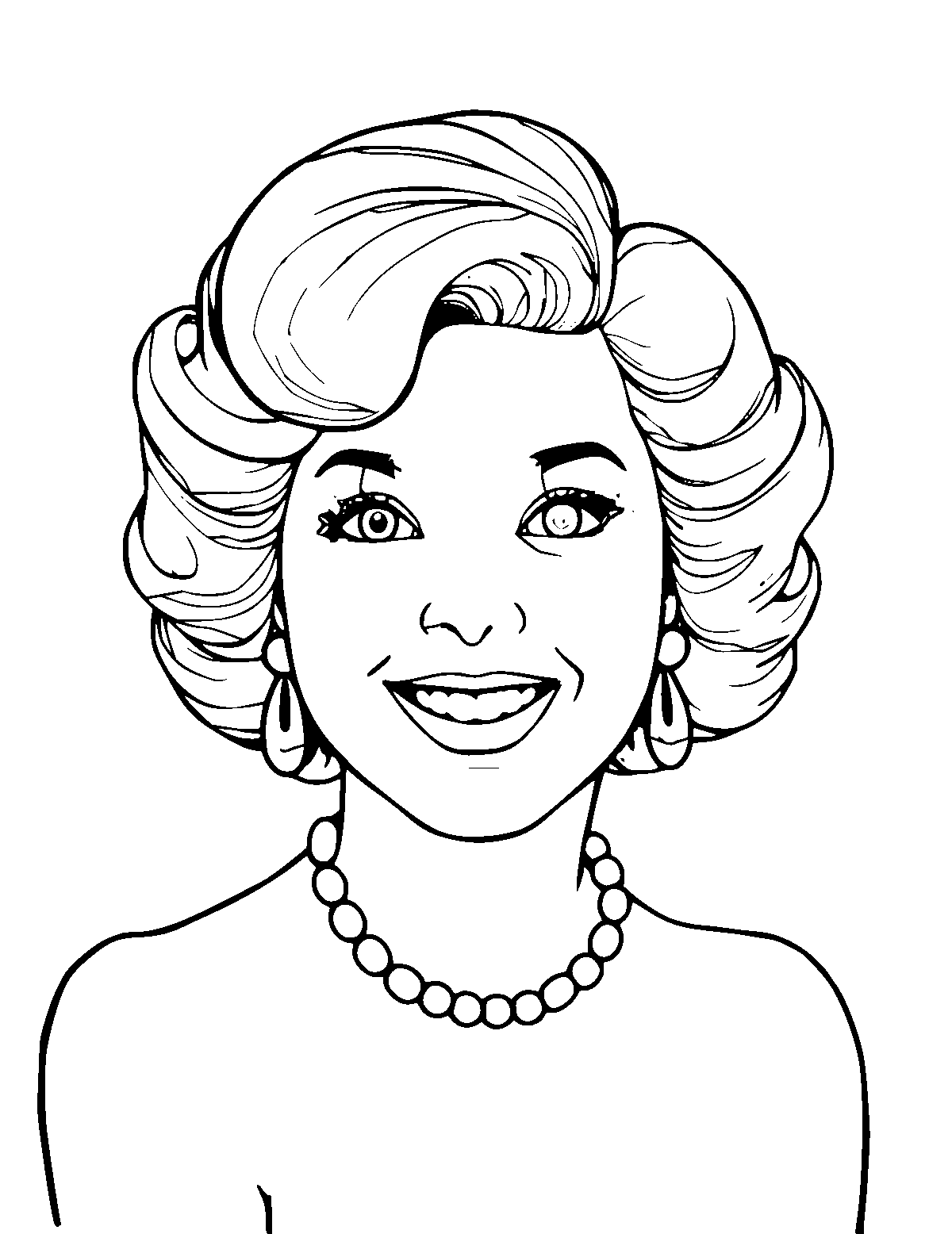 Line-art coloring page of Shirley Temple, medium outlines, centered