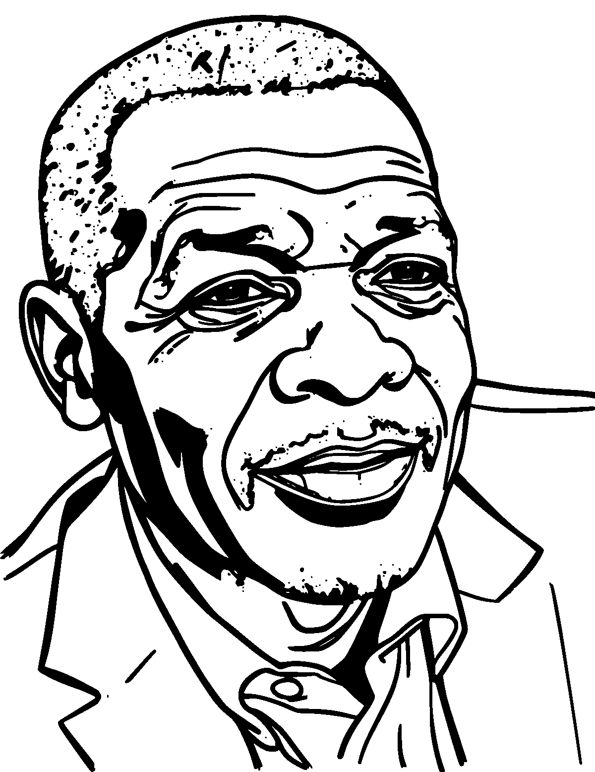 Line-art coloring page of Sidney Poitier, thick outlines, centered
