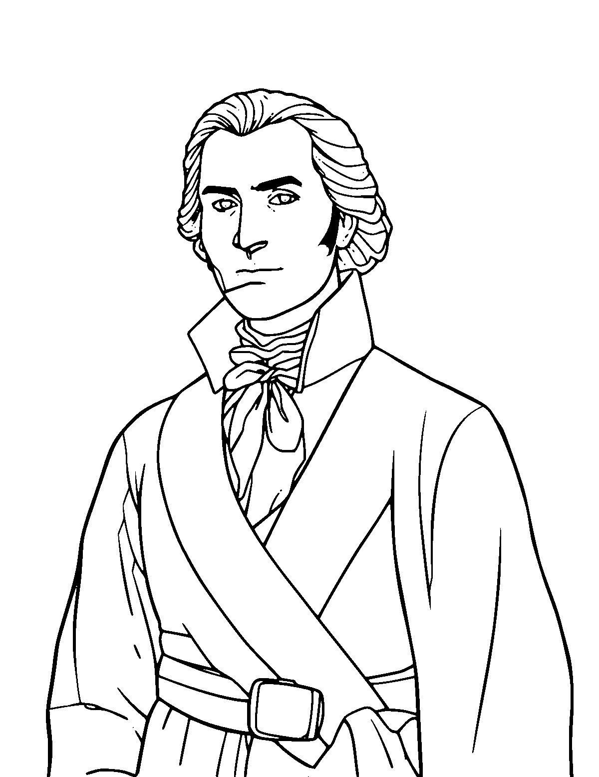 Line-art coloring page of Simon Bolivar, medium outlines, centered