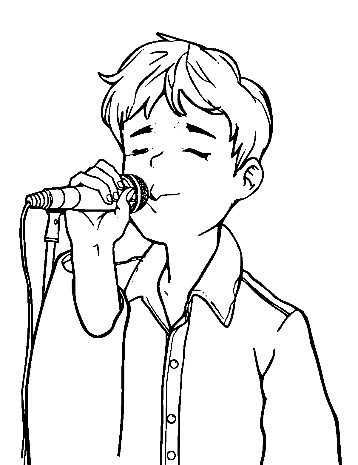 Line-art coloring page of Singer, medium outlines, centered