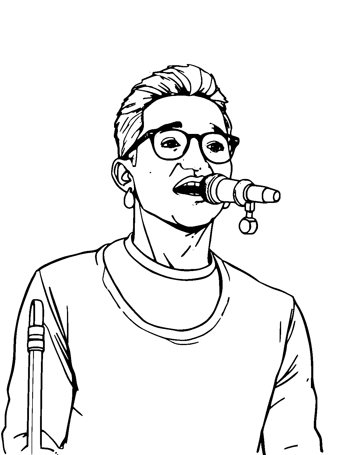 Line-art coloring page of Singer, medium outlines, centered