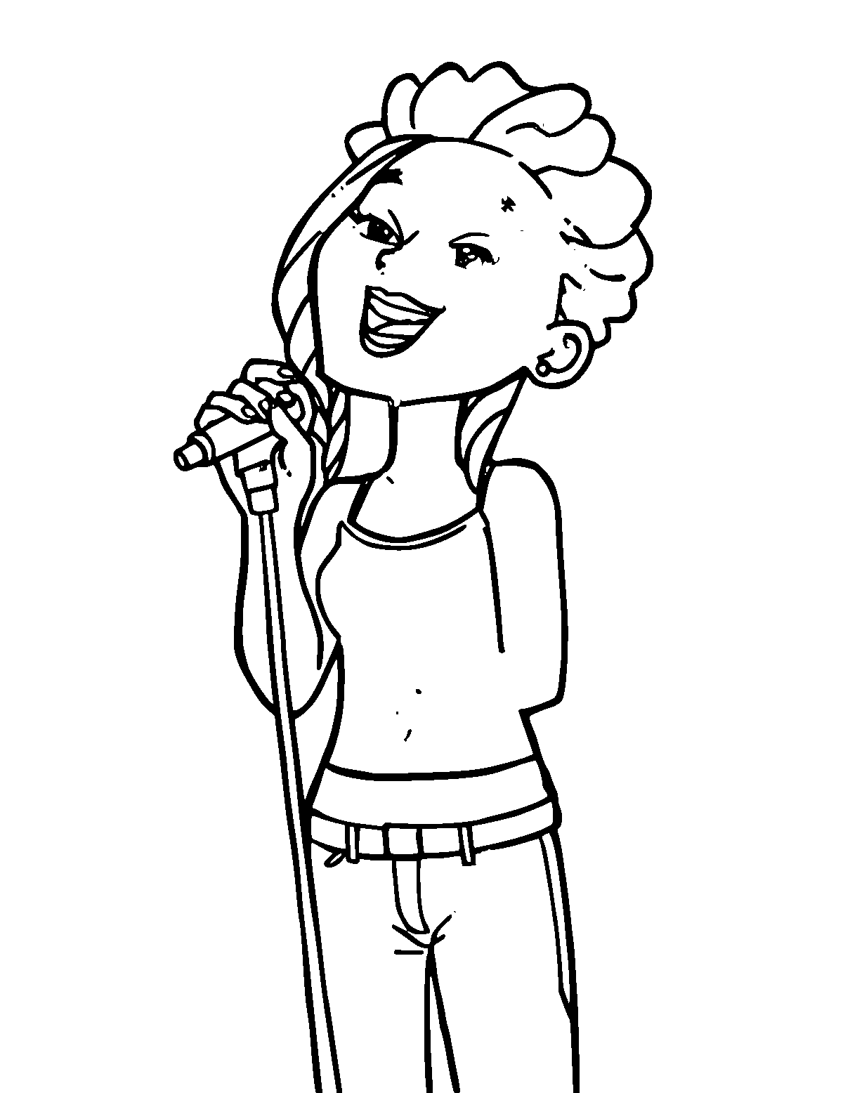 Line-art coloring page of Singer, medium outlines, centered