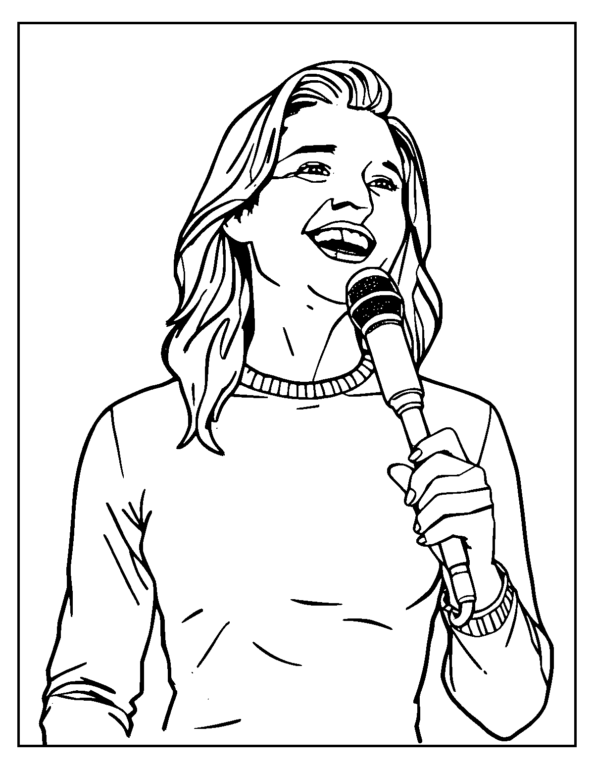 Line-art coloring page of Singer, medium outlines, centered