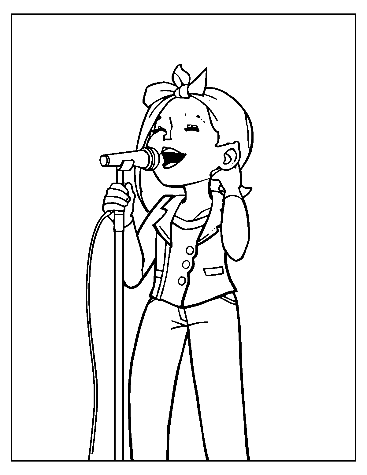 Line-art coloring page of Singer, medium outlines, centered