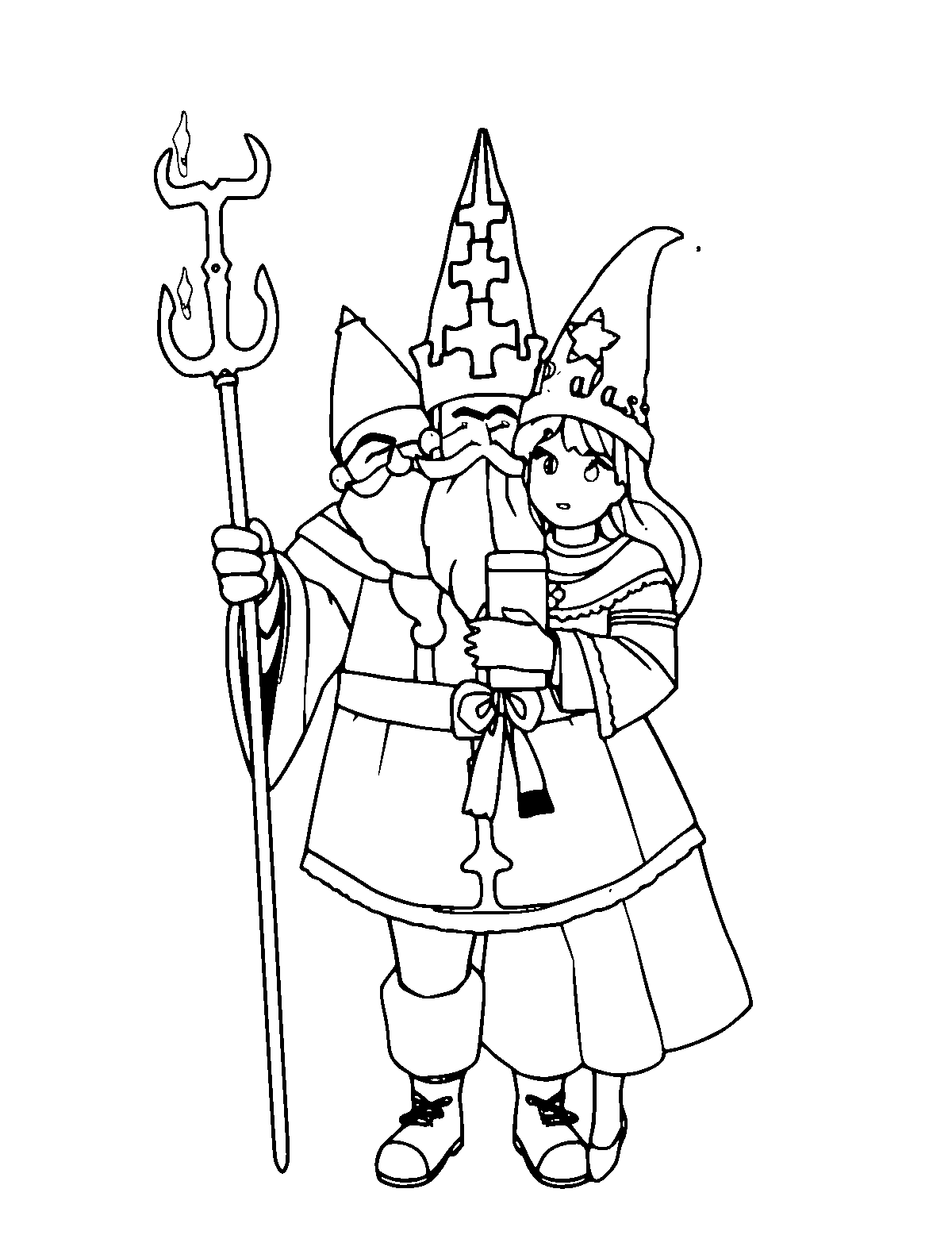 Line-art coloring page of Sinterklaas Celebration, medium outlines, centered