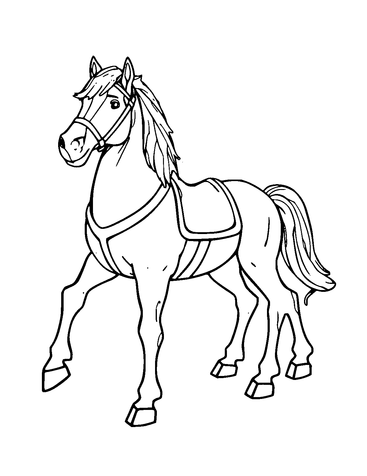 Line-art coloring page of Sleipnir the Eight-Legged Horse, medium outlines, centered