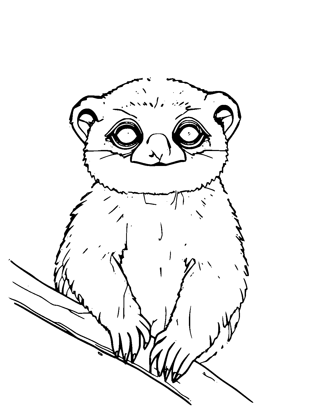 Line-art coloring page of Slow Loris, medium outlines, centered