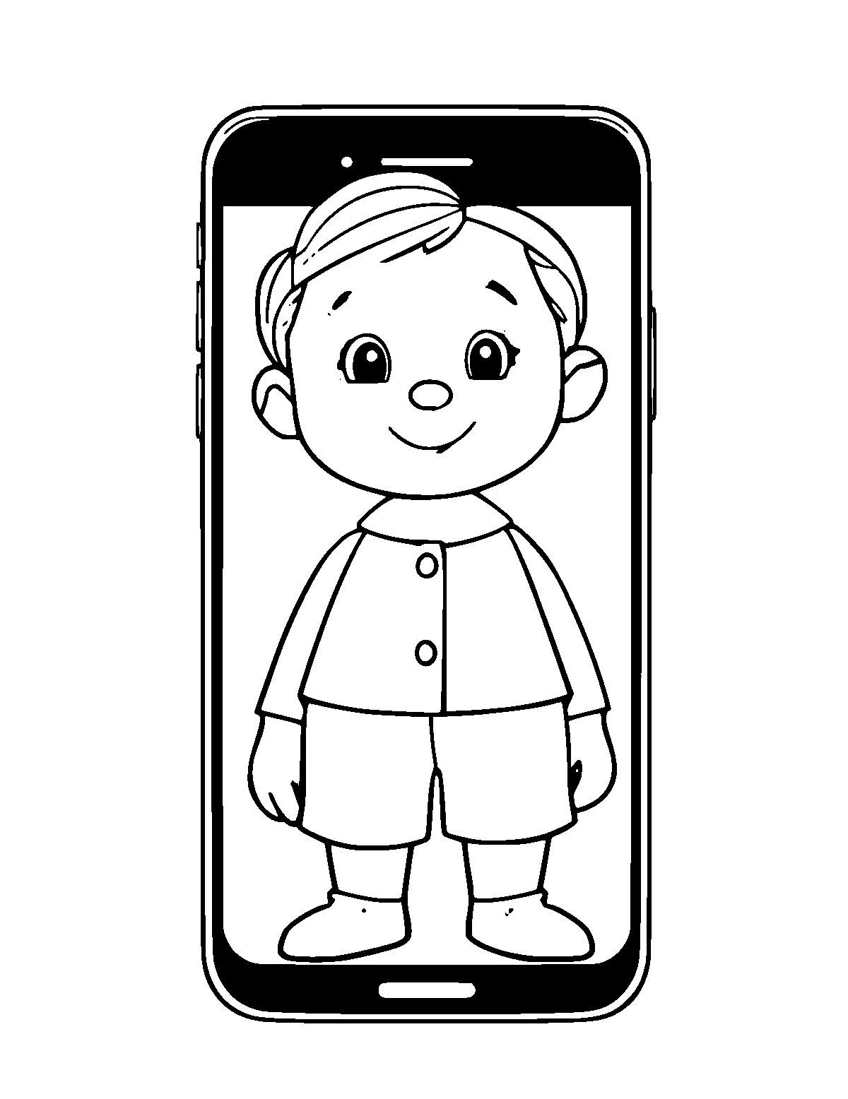 Line-art coloring page of Smartphone, thick outlines, centered