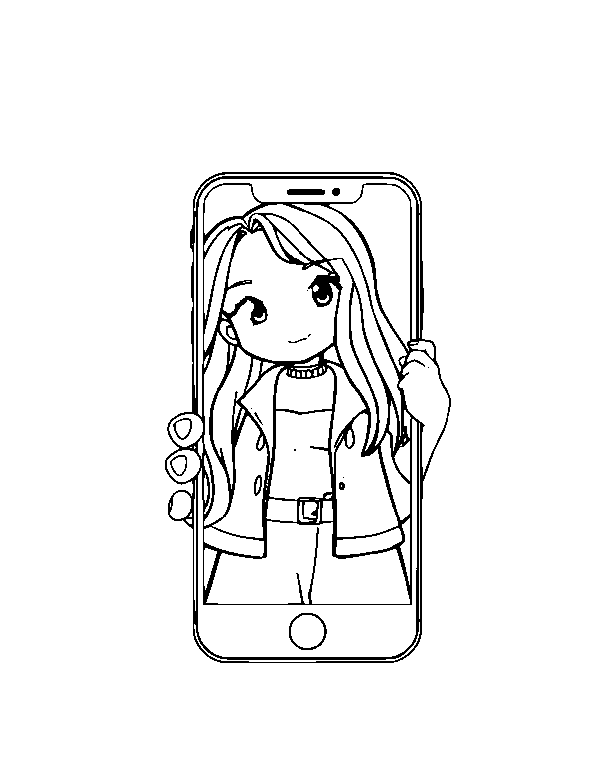 Line-art coloring page of Smartphone, medium outlines, centered