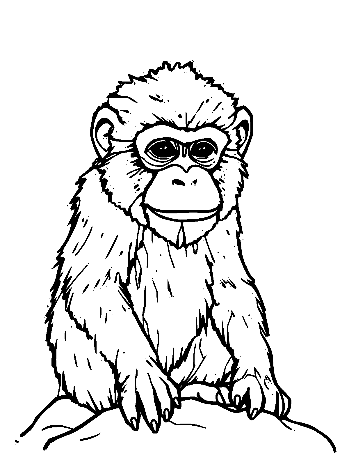 Line-art coloring page of Snow Monkey, medium outlines, centered