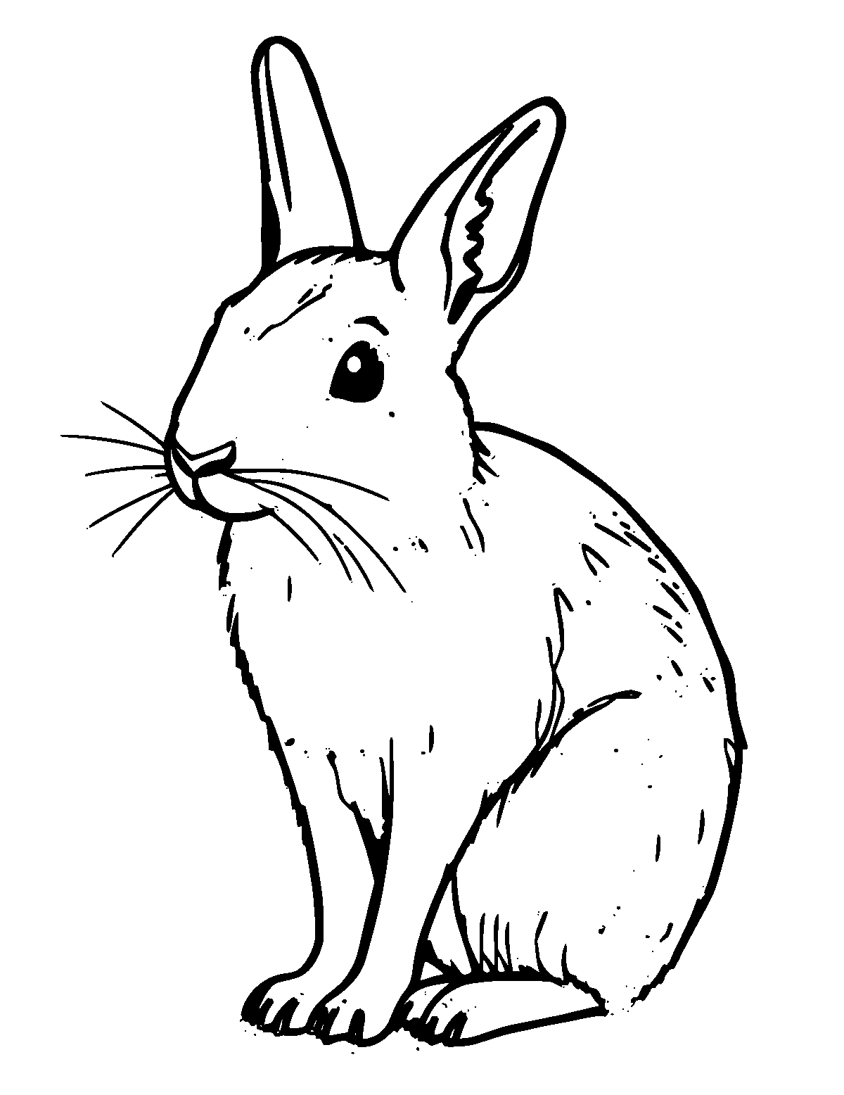 Line-art coloring page of Snowshoe Hare, medium outlines, centered