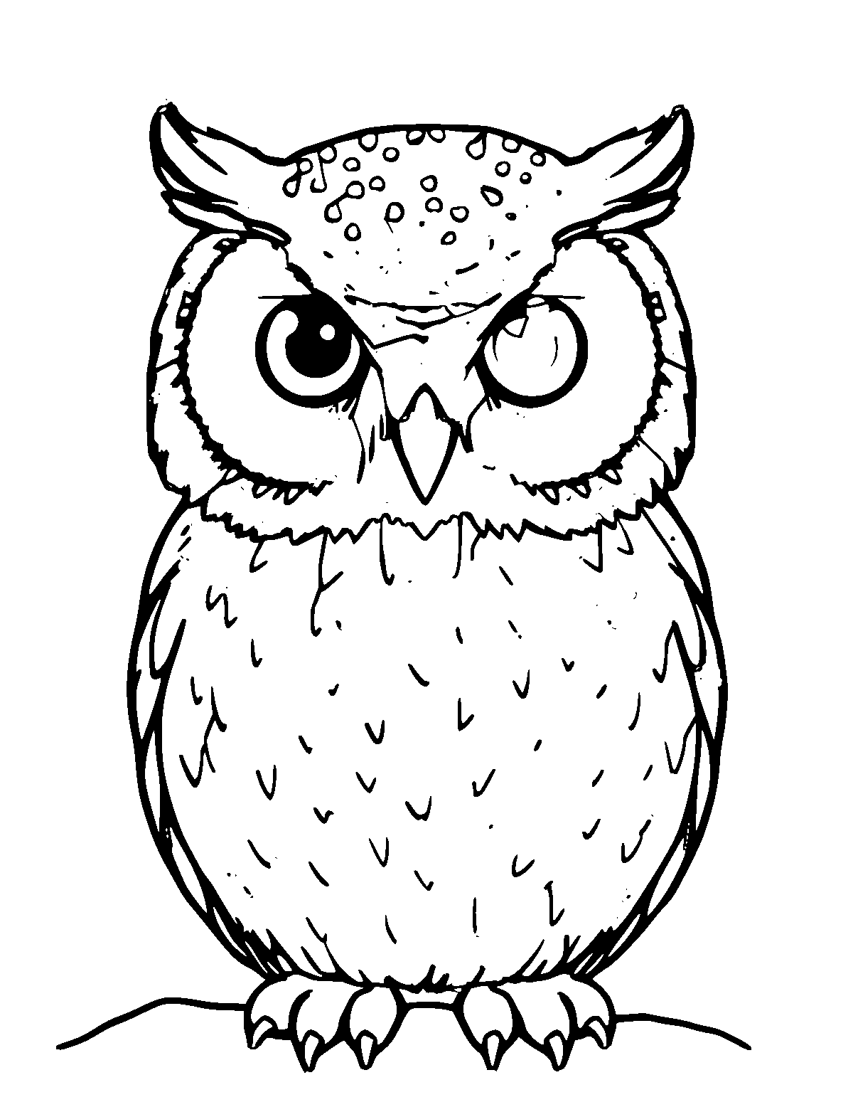 Line-art coloring page of Snowy Owl, medium outlines, centered